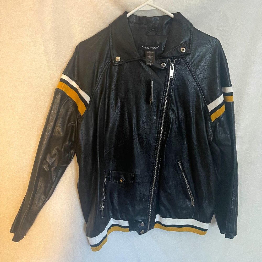 Faux Leather Varsity Bomber Jacket